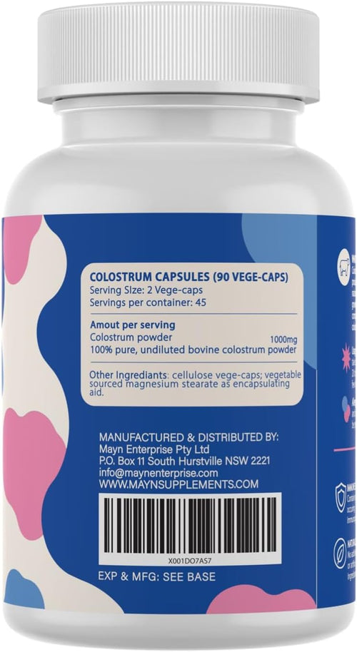 MUUU Colostrum Capsules label: 1,000mg per 2-capsule serve